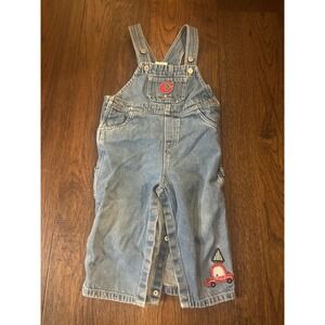 Carters Baby Boys Blue Denim Overalls Car Embroidery 18-24 Months Vintage